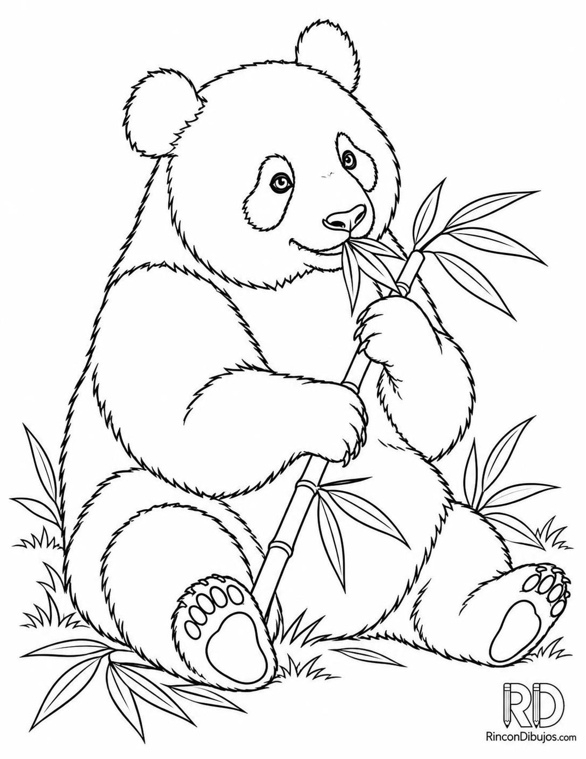 Dibujo de panda comiendo bambú para colorear Dibujo de panda comiendo bambú para colorear