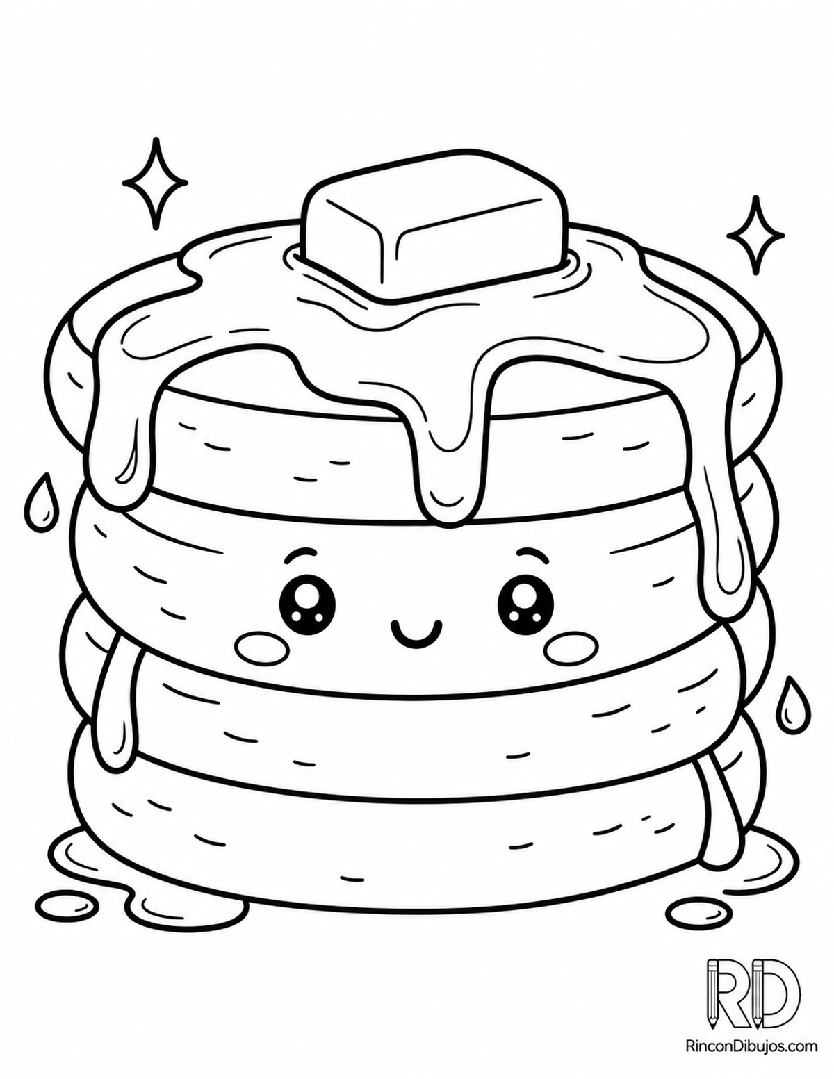 Dibujo de panqueques kawaii para colorear