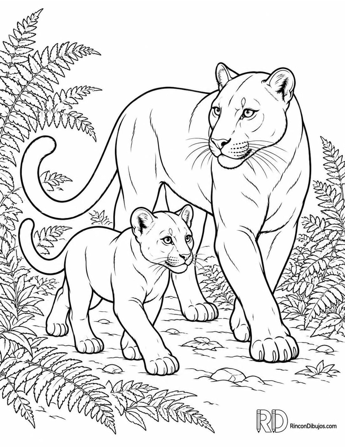 Dibujo de pantera con cachorro para colorear Dibujo de pantera con cachorro para colorear