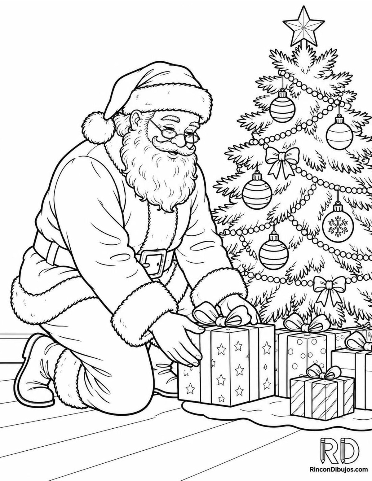 Dibujo de Papa Noel árbol para colorear