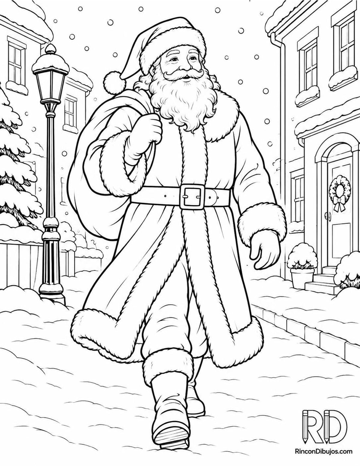 Dibujo de Papa Noel caminando para colorear