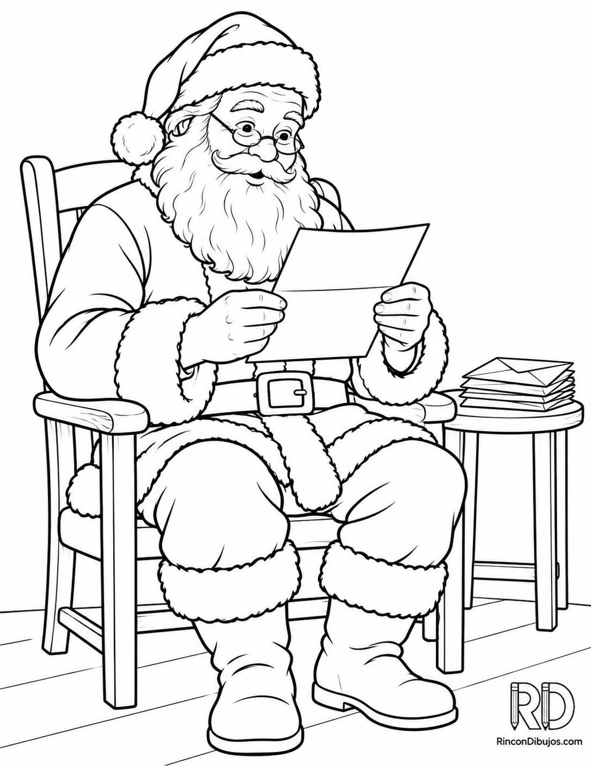 Dibujo de Papa Noel carta para colorear