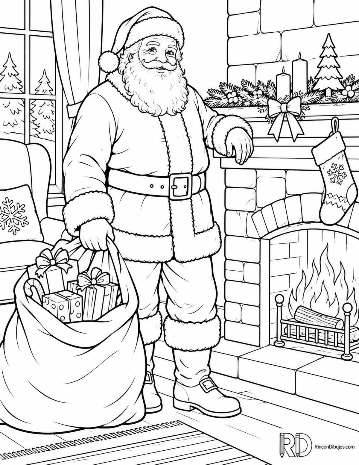 Dibujo de Papa Noel chimenea para colorear