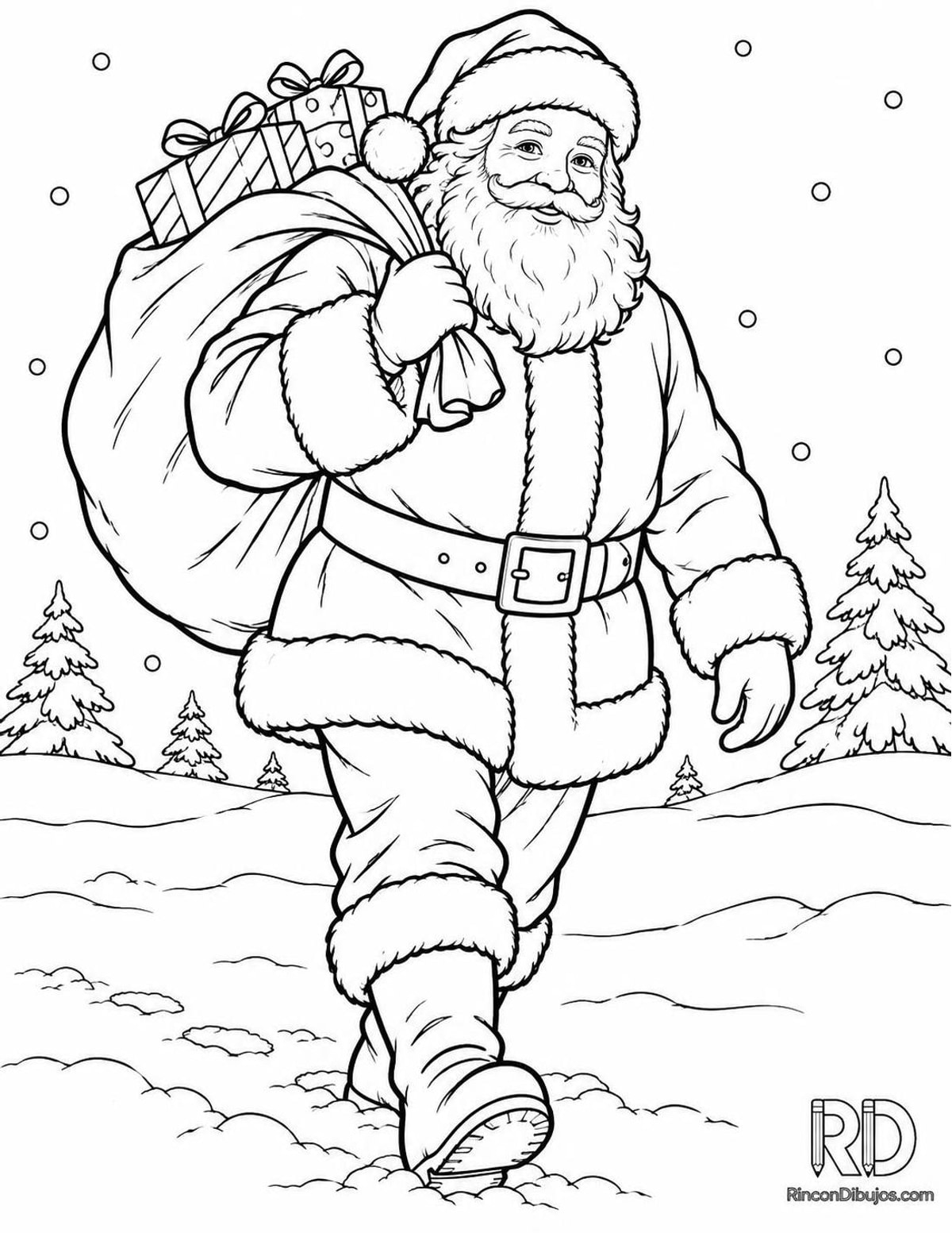 Dibujo de Papá Noel con saco para colorear Dibujo de Papá Noel con saco para colorear