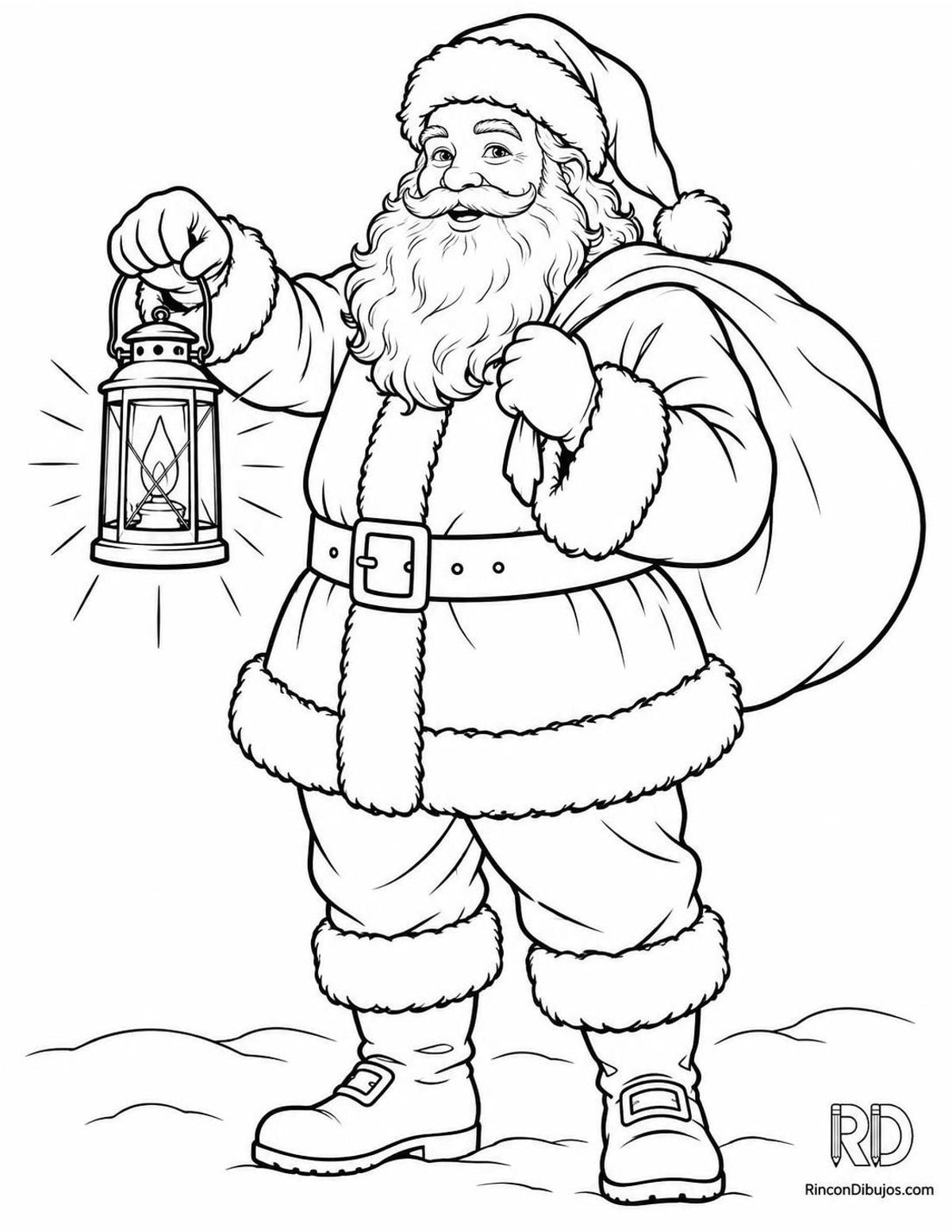 Dibujo de Papa Noel linterna para colorear