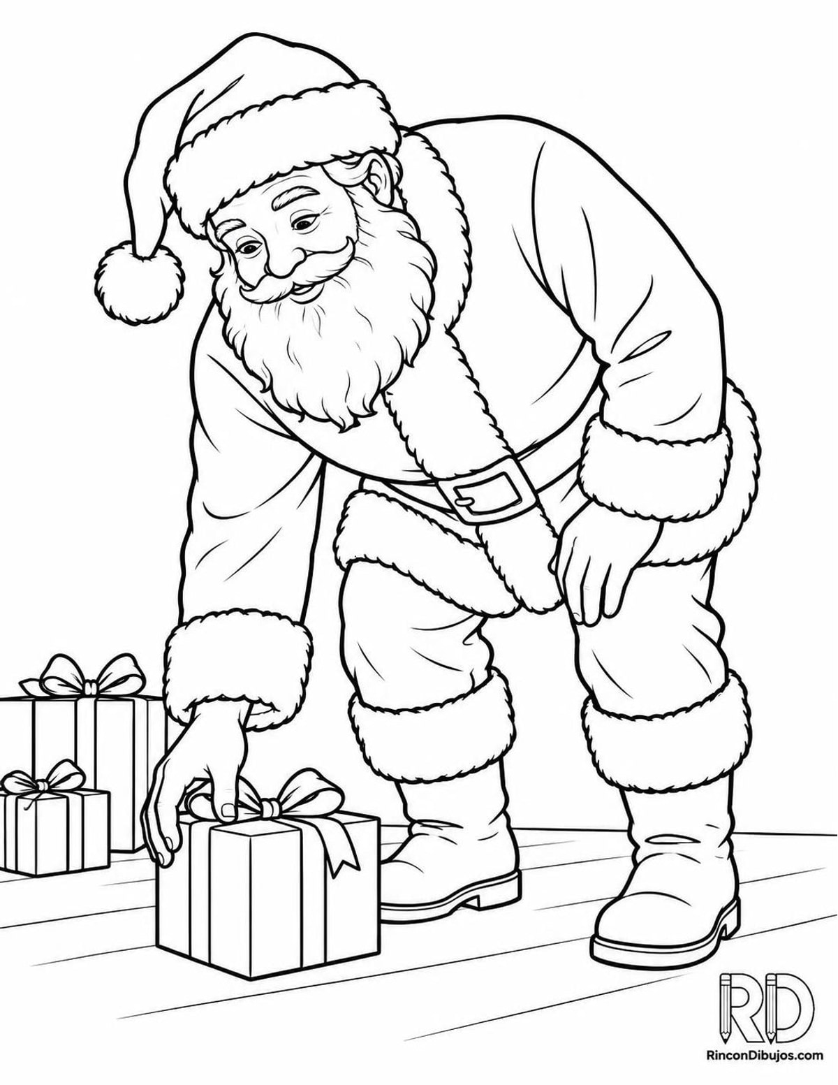 Dibujo de Papa Noel paquete para colorear