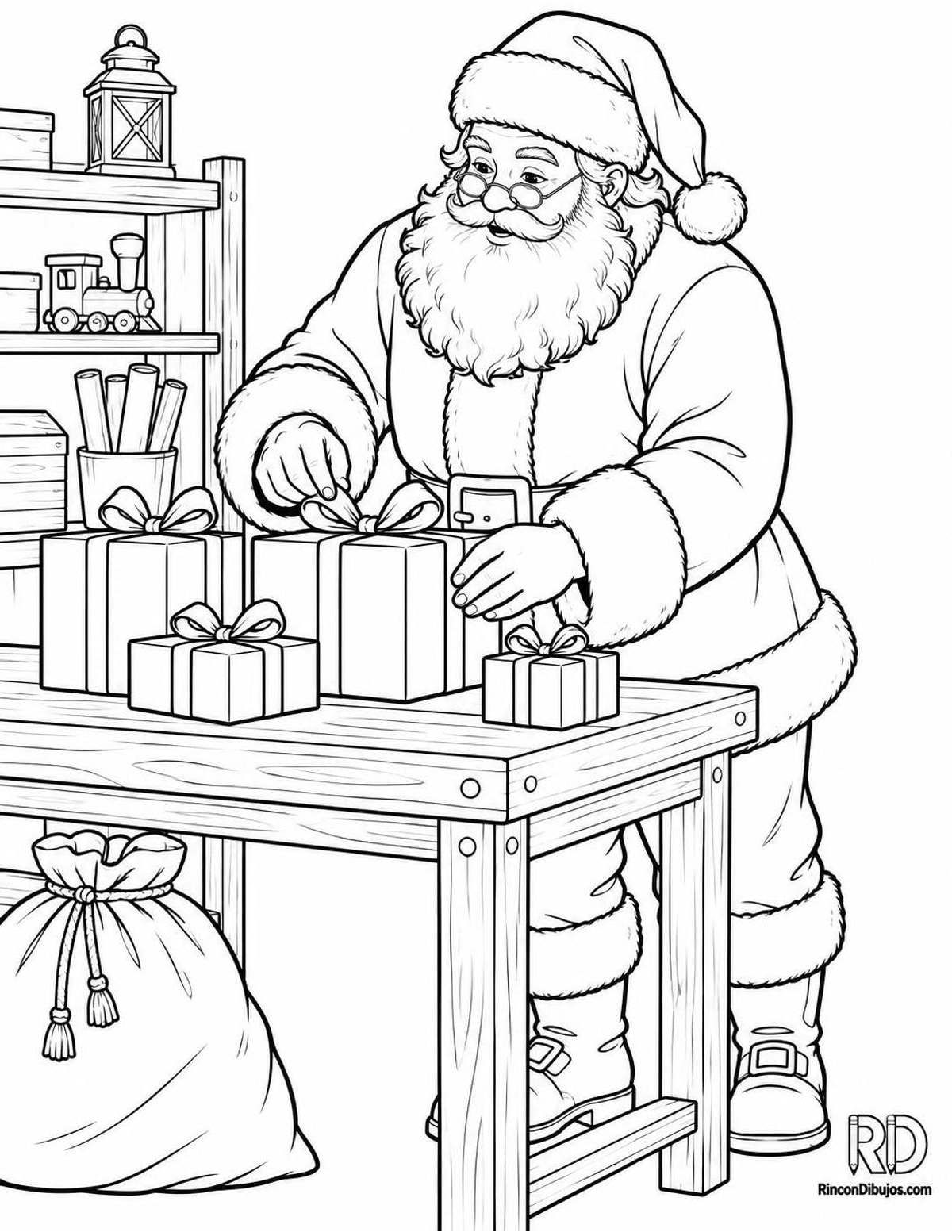 Dibujo de Papa Noel regalos para colorear