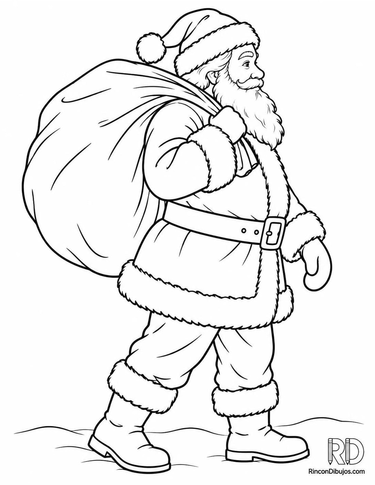Dibujo de Papa Noel saco para colorear
