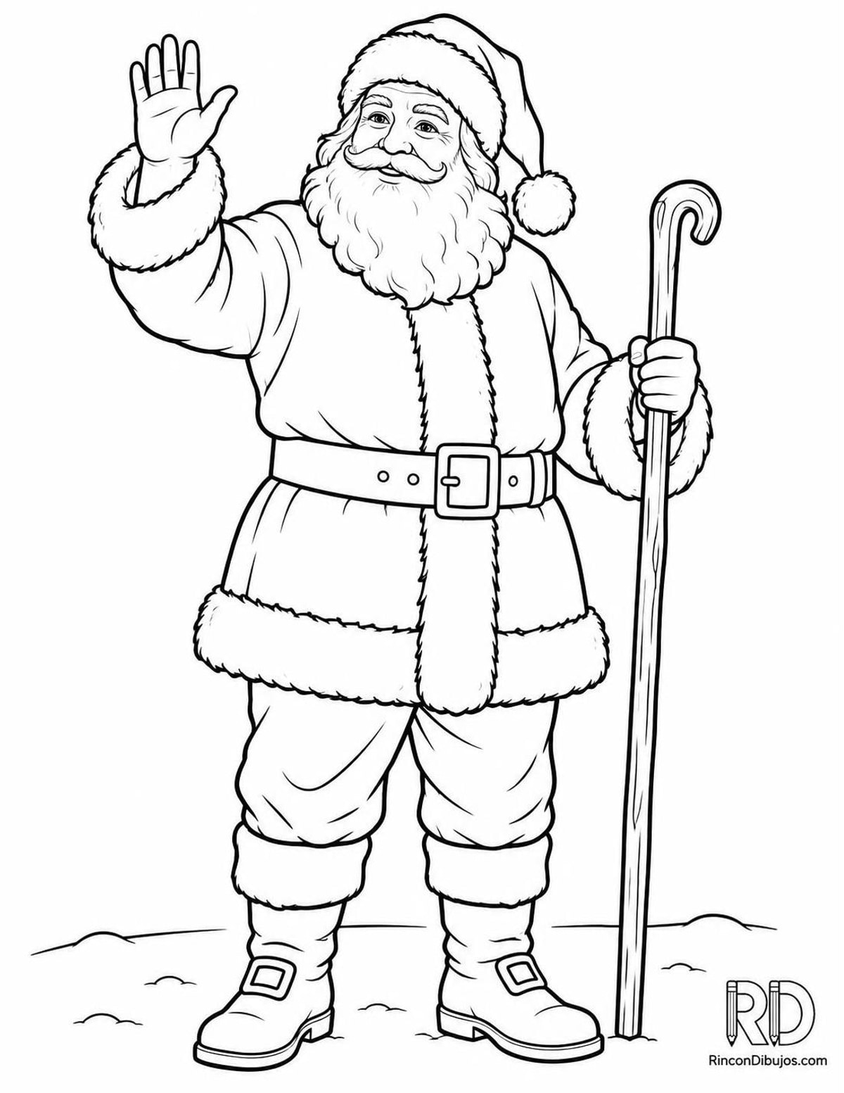 Dibujo de Papa Noel saludando para colorear