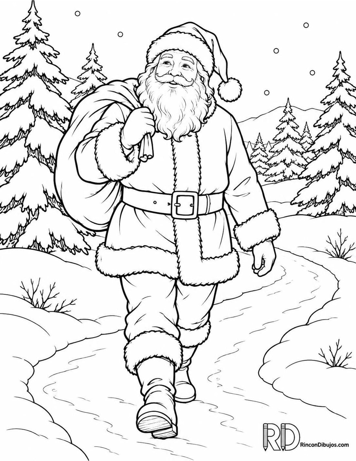 Dibujo de Papa Noel sendero para colorear