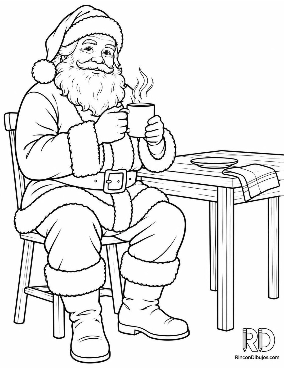 Dibujo de Papa Noel taza para colorear