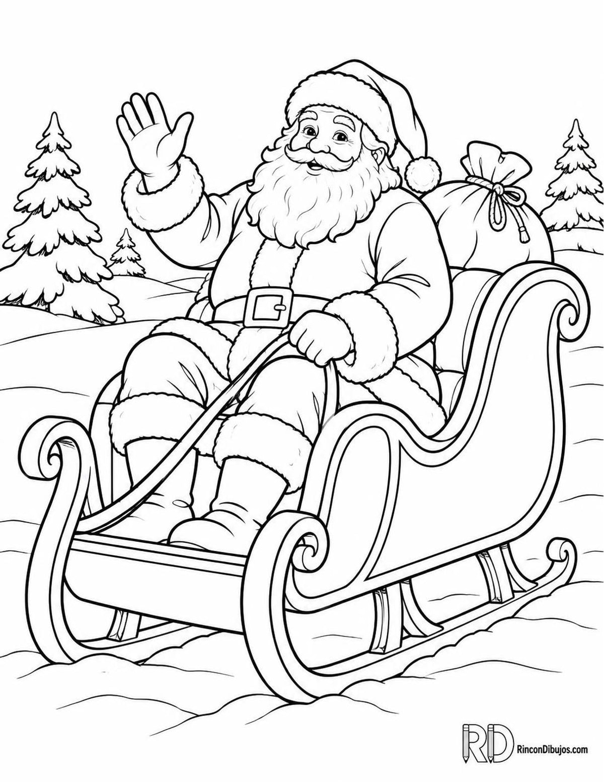 Dibujo de Papa Noel trineo para colorear