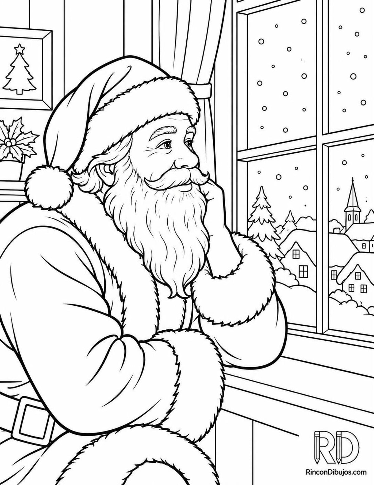 Dibujo de Papa Noel ventana para colorear