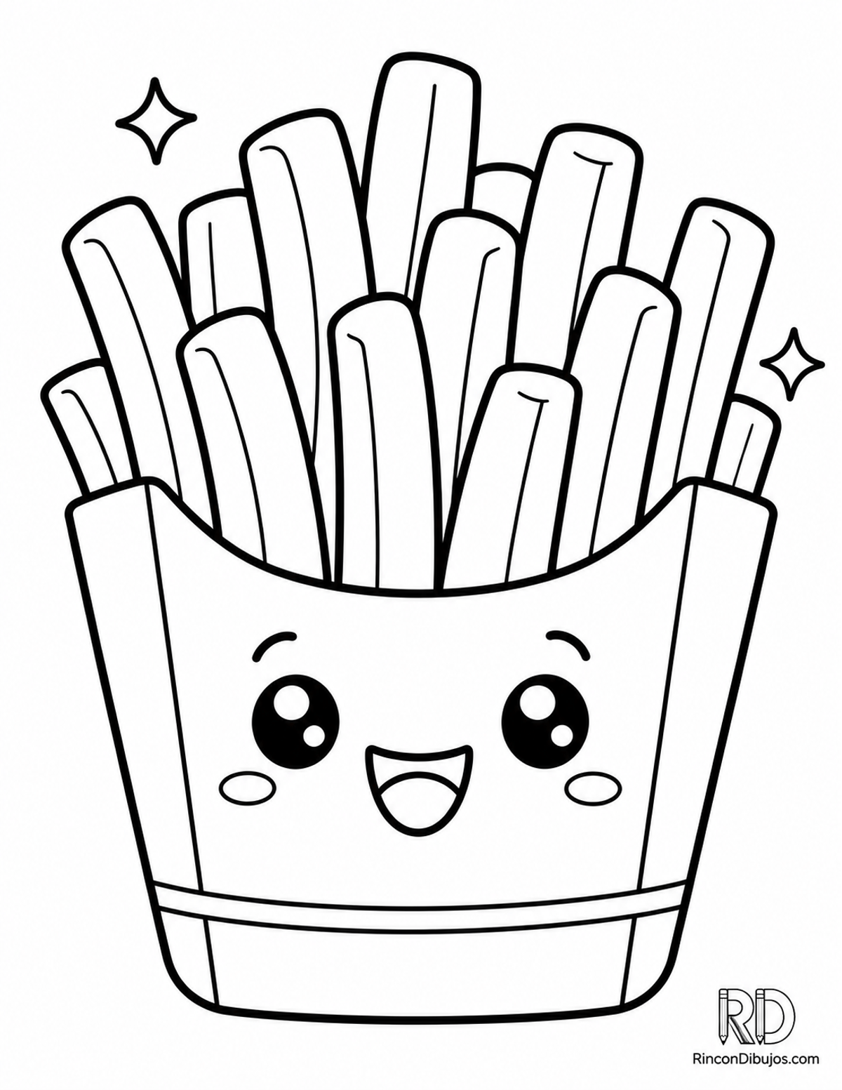 Dibujo de papas fritas kawaii para colorear