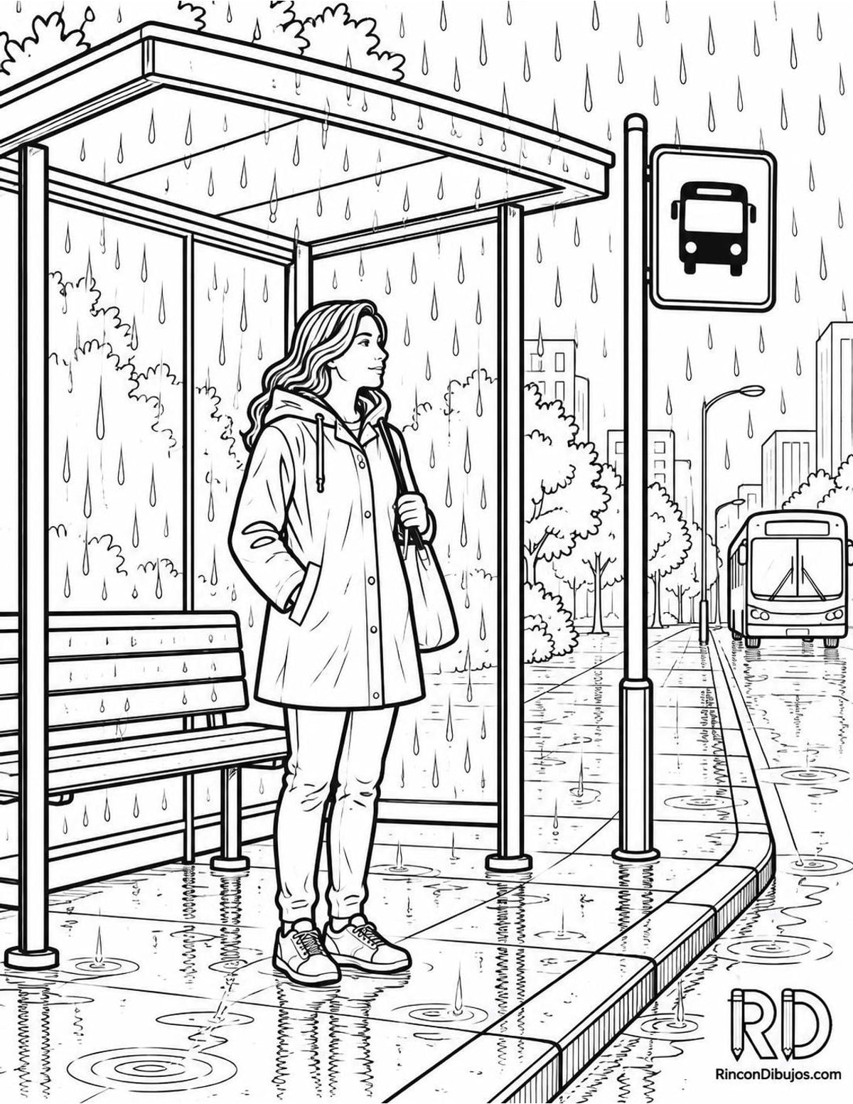 Dibujo de parada de autobús para colorear Dibujo de parada de autobús para colorear