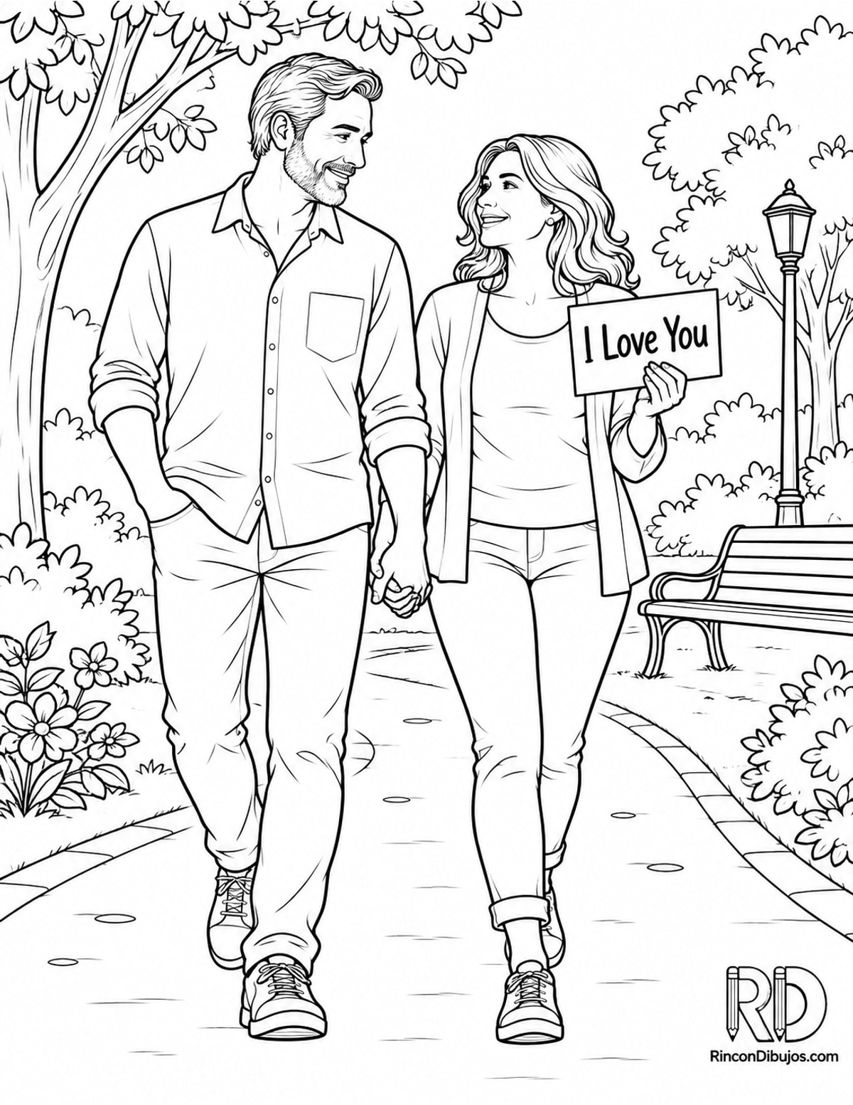 Dibujo de pareja adulta caminando para colorear Dibujo de pareja adulta caminando para colorear