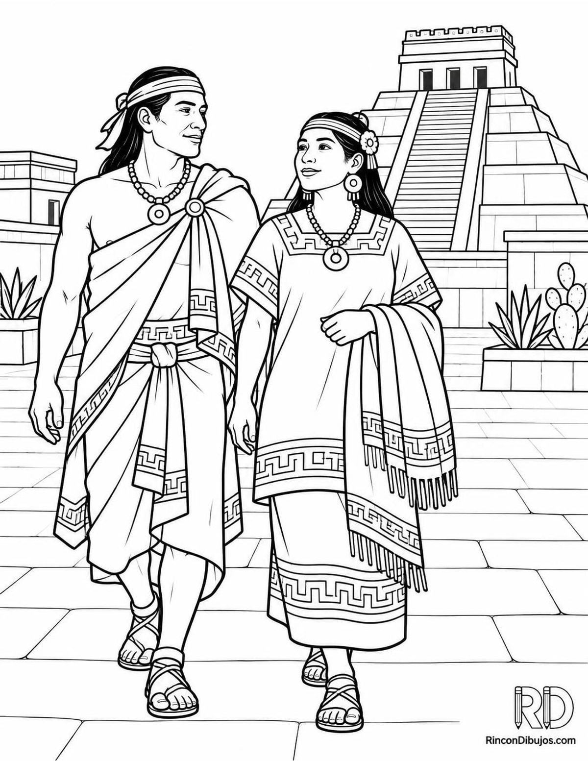 Dibujo de pareja azteca para colorear Dibujo de pareja azteca para colorear