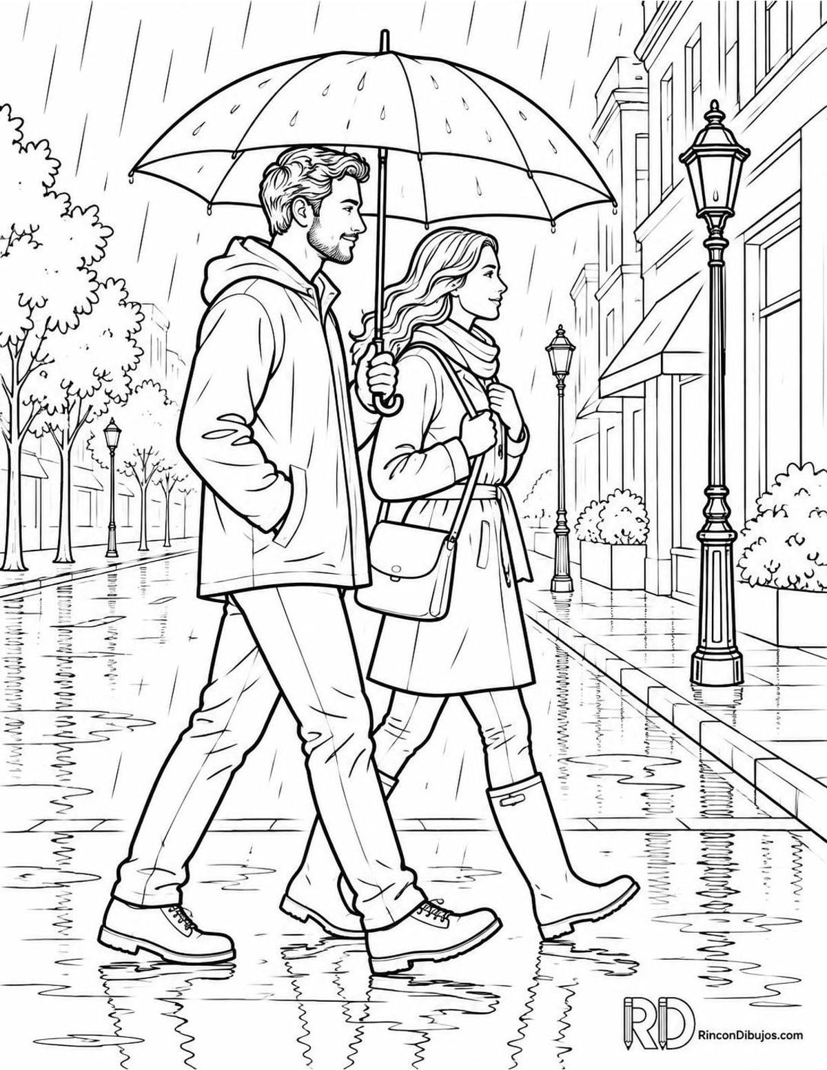 Dibujo de pareja con paraguas para colorear Dibujo de pareja con paraguas para colorear