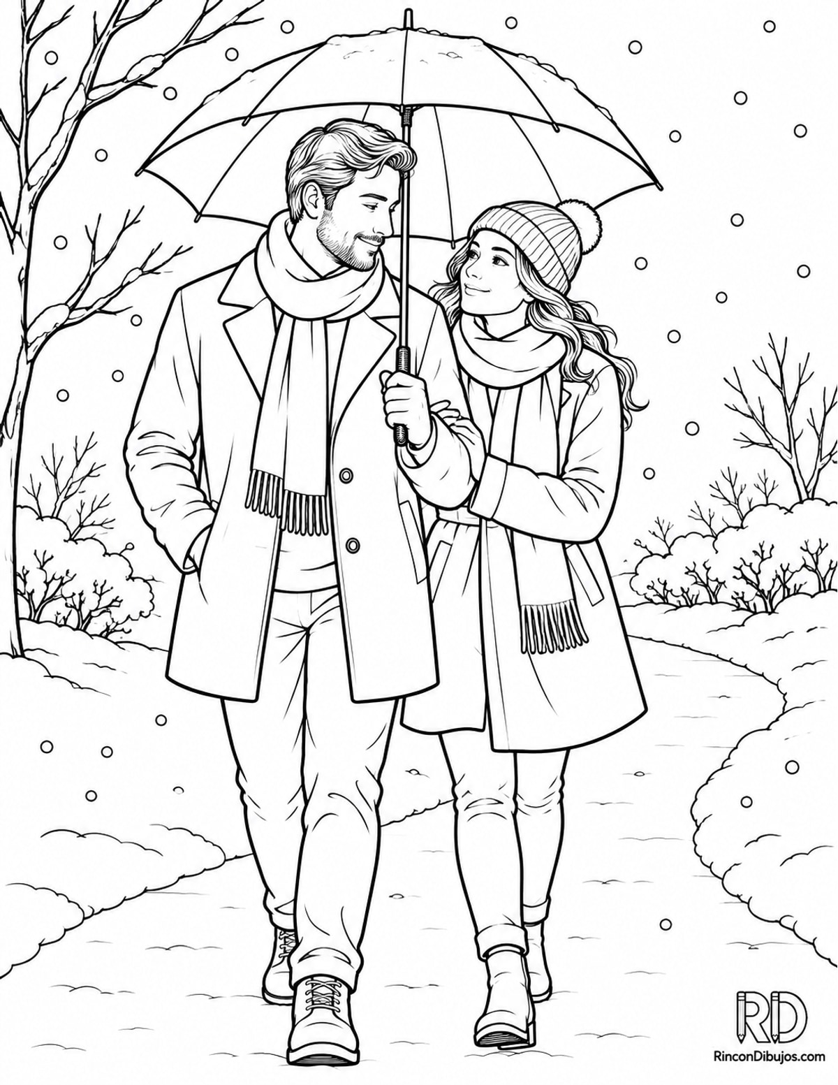 Dibujo de pareja con paraguas para colorear Dibujo de pareja con paraguas para colorear