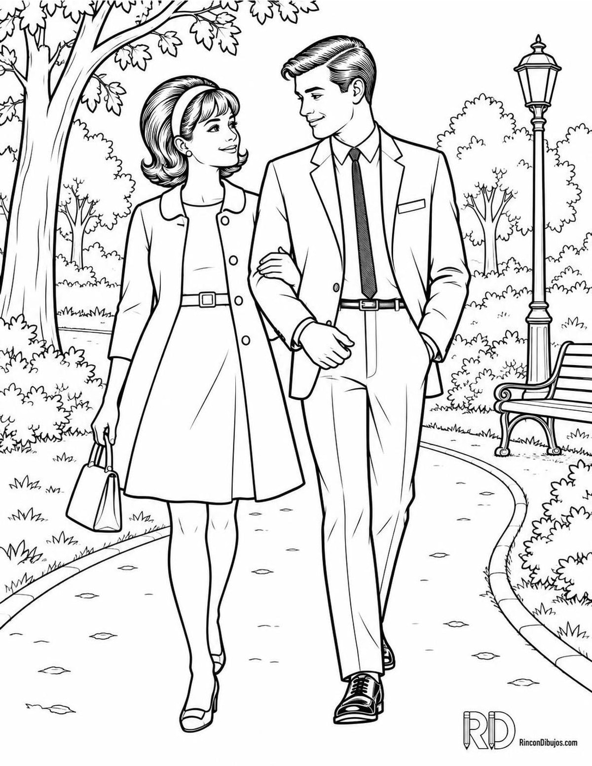 Dibujo de pareja de los 60 para colorear Dibujo de pareja de los 60 para colorear