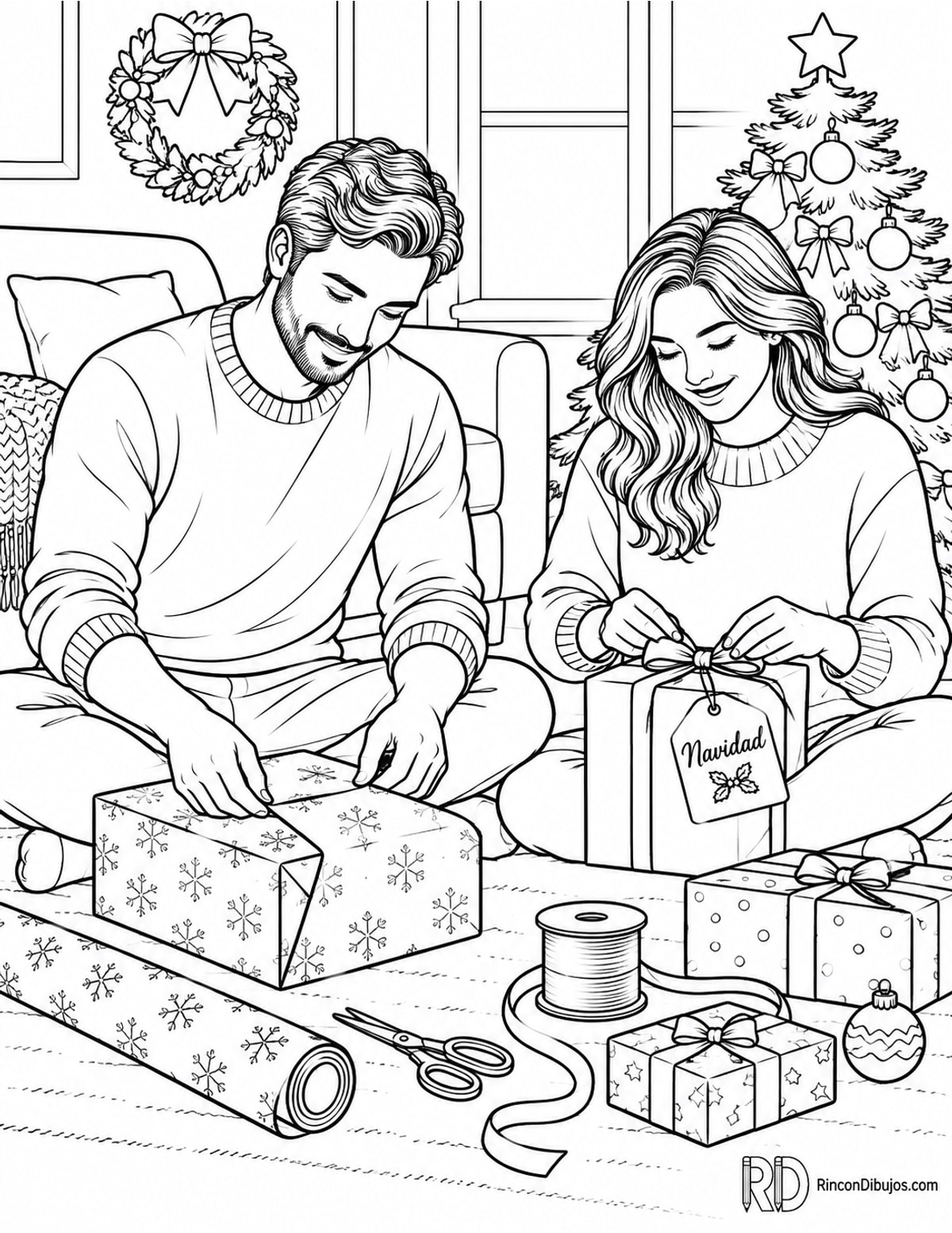 Dibujo de pareja Navidad regalos para colorear Dibujo de pareja Navidad regalos para colorear