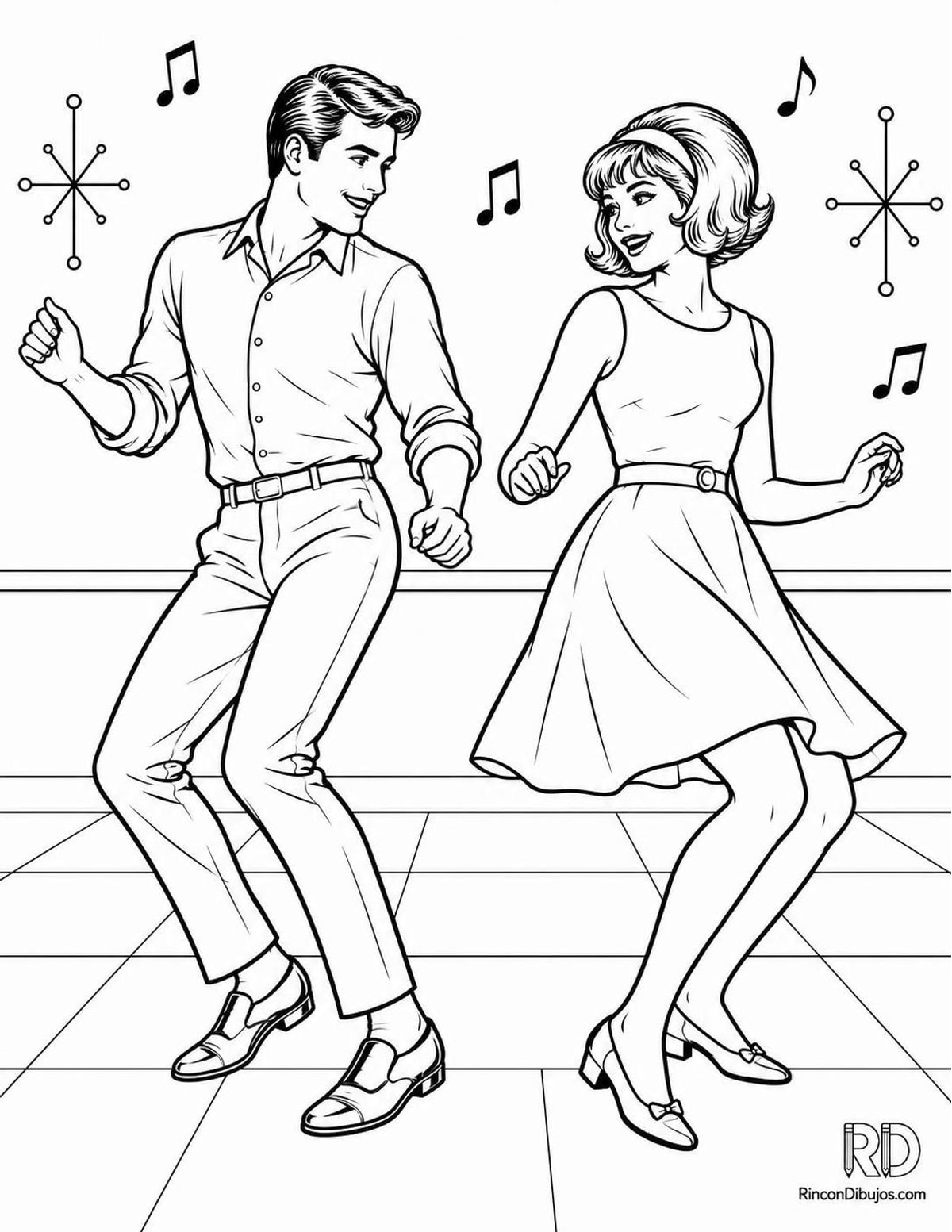 Dibujo de pareja twist de los 60 para colorear Dibujo de pareja twist de los 60 para colorear