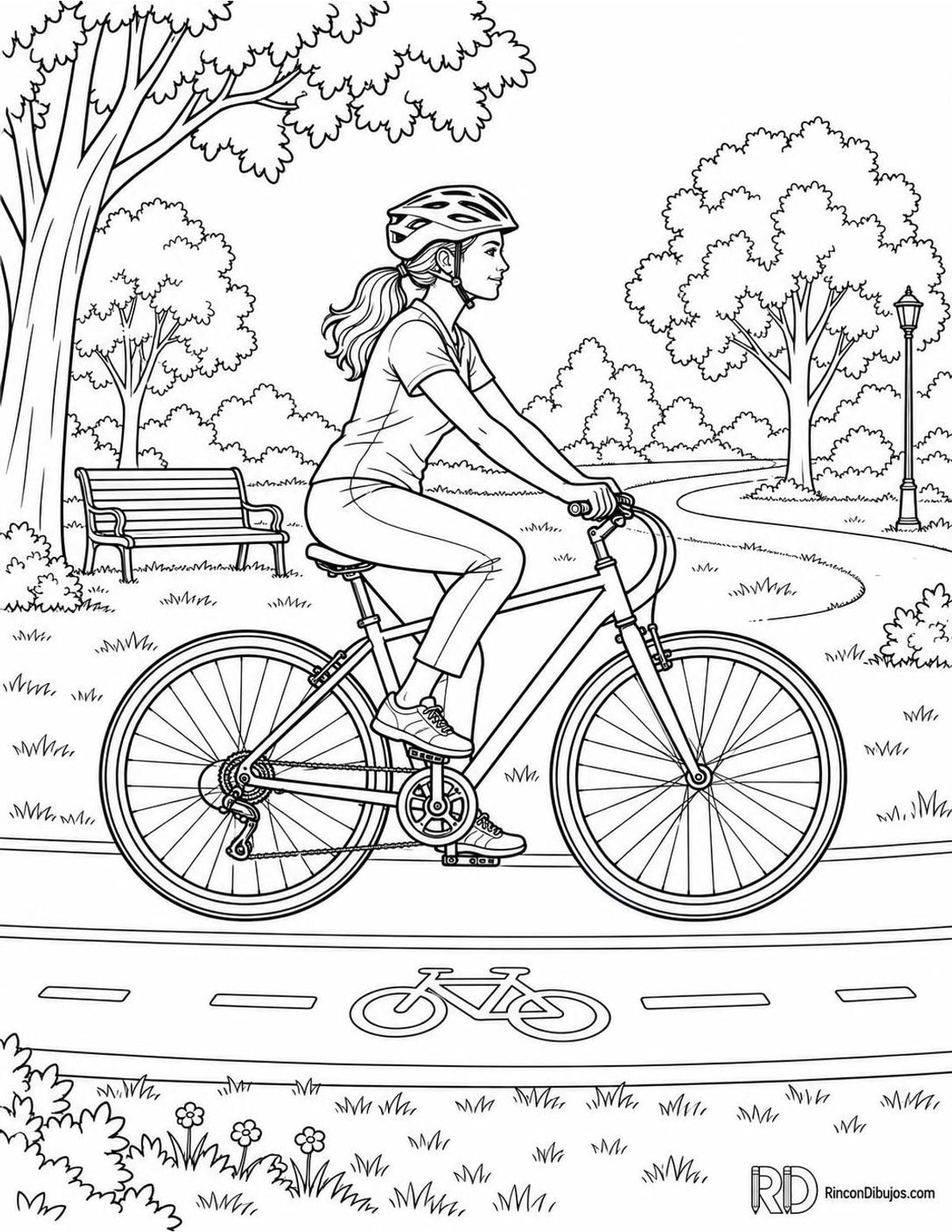Dibujo de parque con ciclista para colorear Dibujo de parque con ciclista para colorear