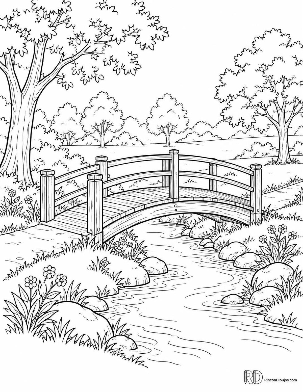 Dibujo de parque con puente para colorear Dibujo de parque con puente para colorear