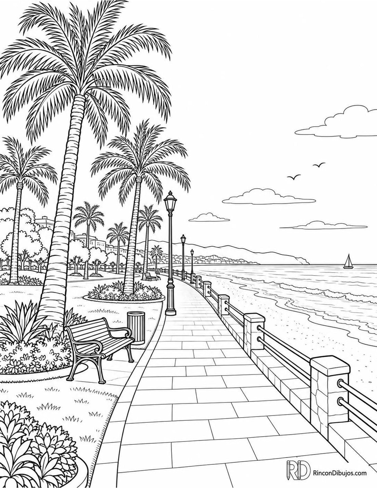 Dibujo de parque costero para colorear Dibujo de parque costero para colorear