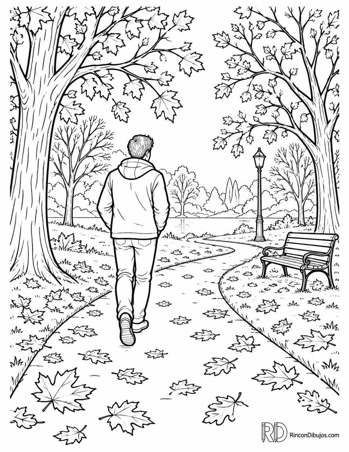 Dibujo de parque en otoño para colorear Dibujo de parque en otoño para colorear