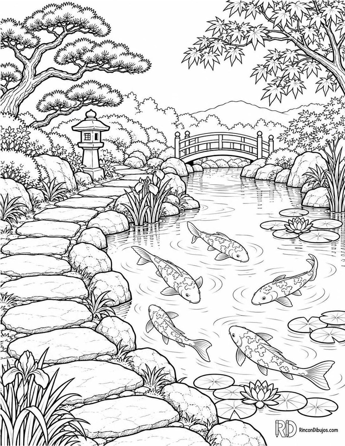 Dibujo de parque japonés para colorear Dibujo de parque japonés para colorear