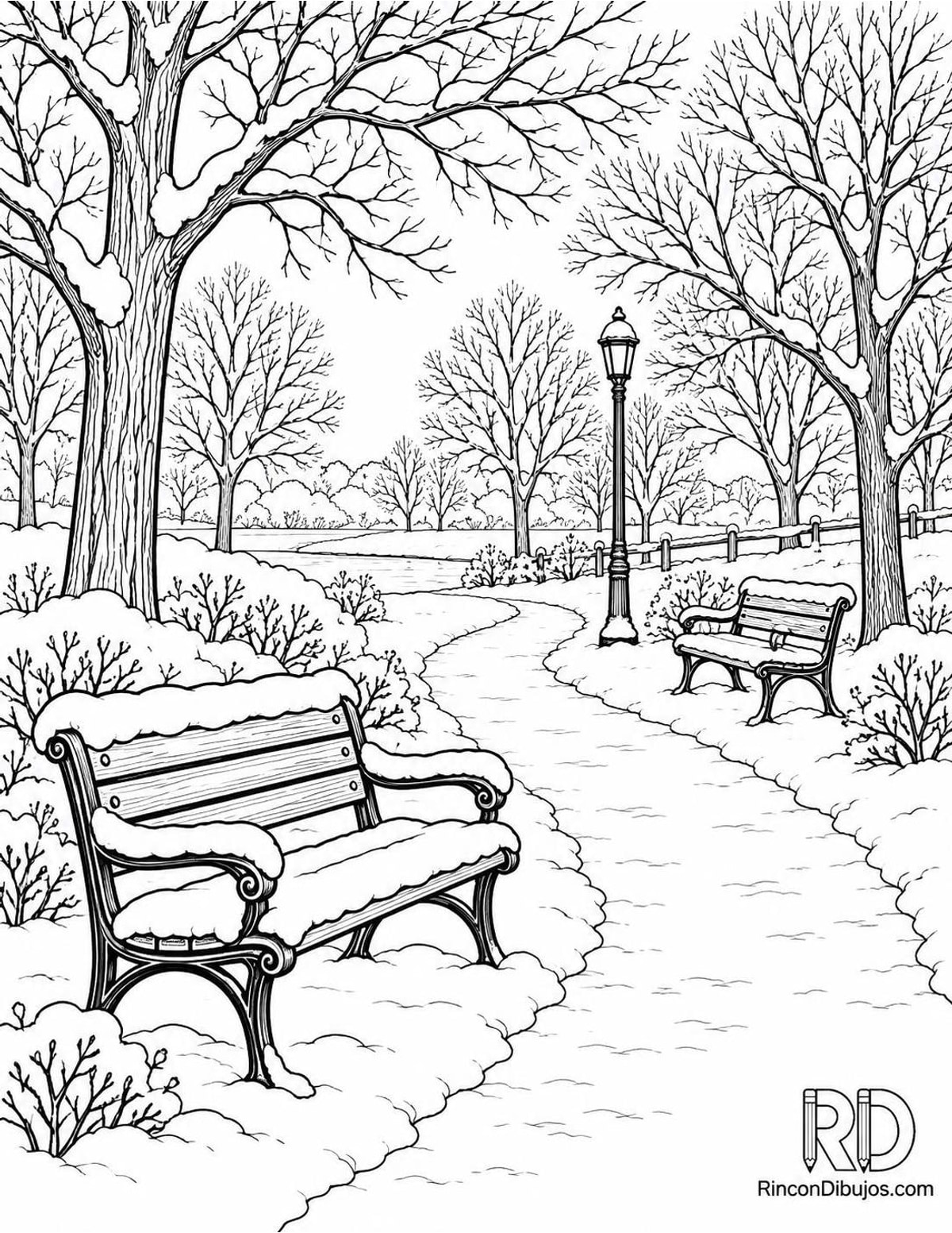 Dibujo de parque nevado para colorear Dibujo de parque nevado para colorear