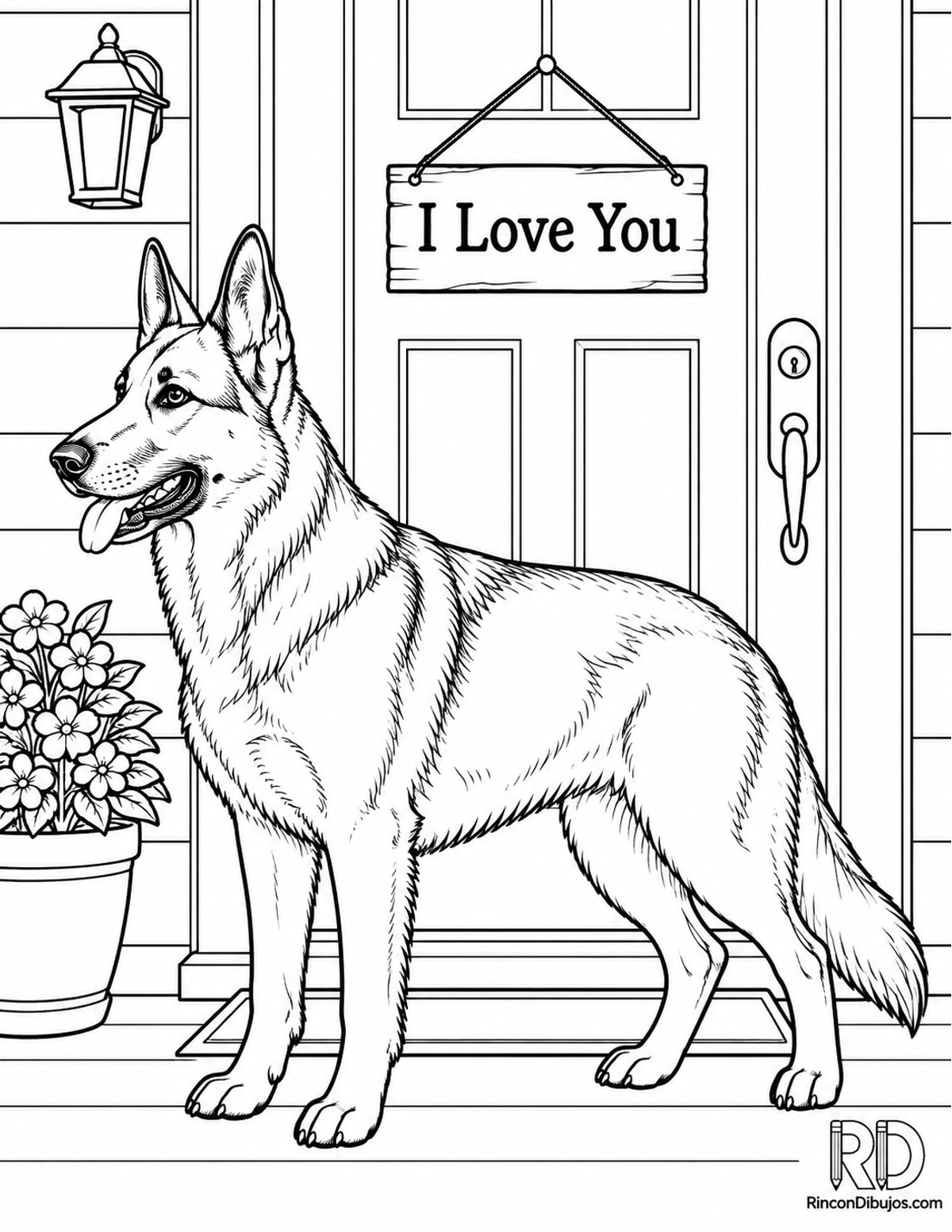 Dibujo de pastor alemán de I Love para colorear Dibujo de pastor alemán de I Love para colorear