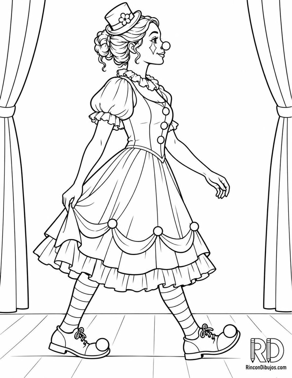 Dibujo de payasa caminando para colorear Dibujo de payasa caminando para colorear