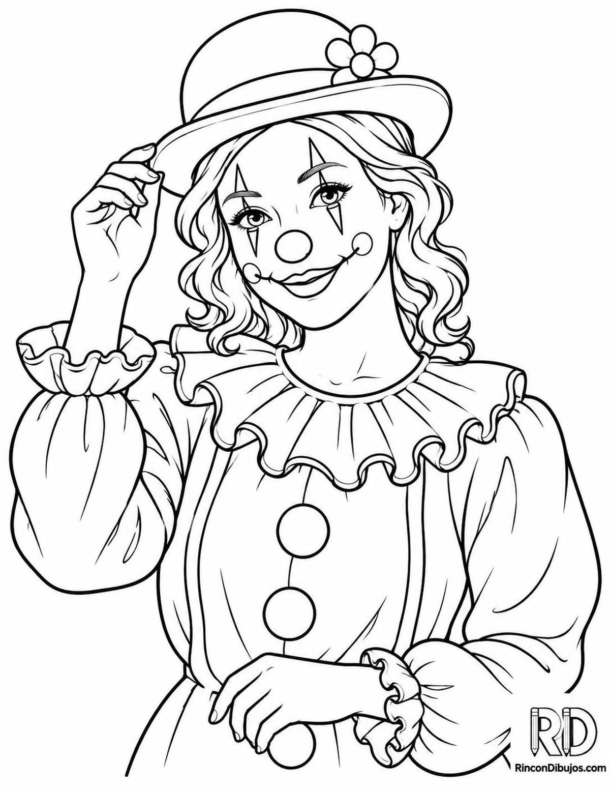 Dibujo de payasa con sombrero redondo para colorear Dibujo de payasa con sombrero redondo para colorear
