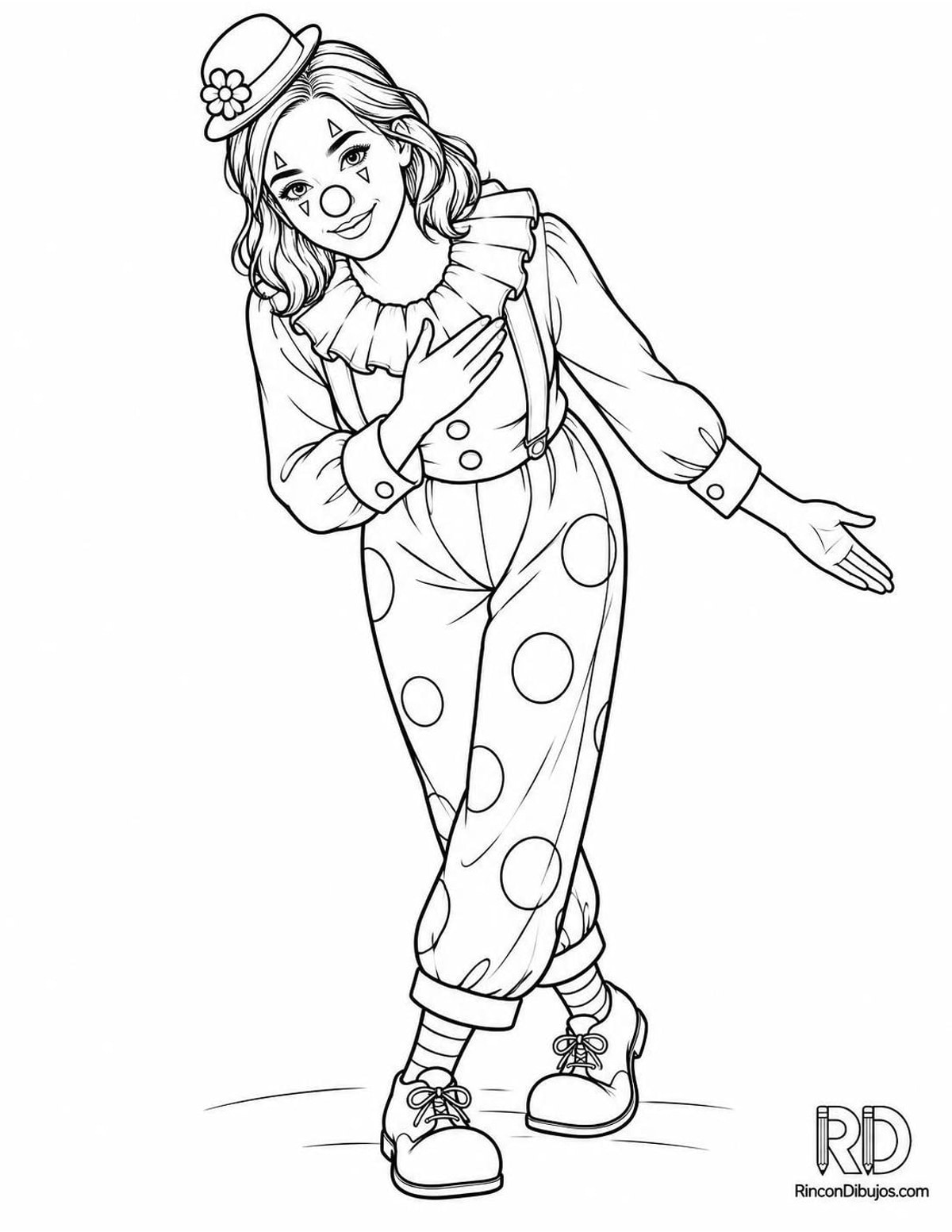 Dibujo de payasa haciendo reverencia para colorear Dibujo de payasa haciendo reverencia para colorear