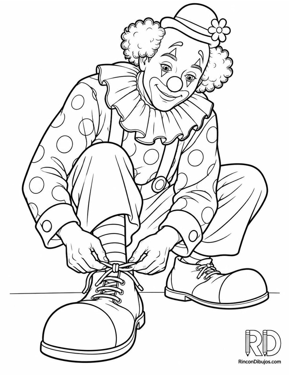 Dibujo de payaso atándose zapato para colorear Dibujo de payaso atándose zapato para colorear