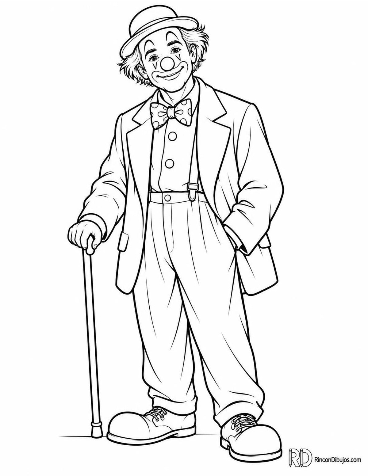 Dibujo de payaso con bastón para colorear Dibujo de payaso con bastón para colorear