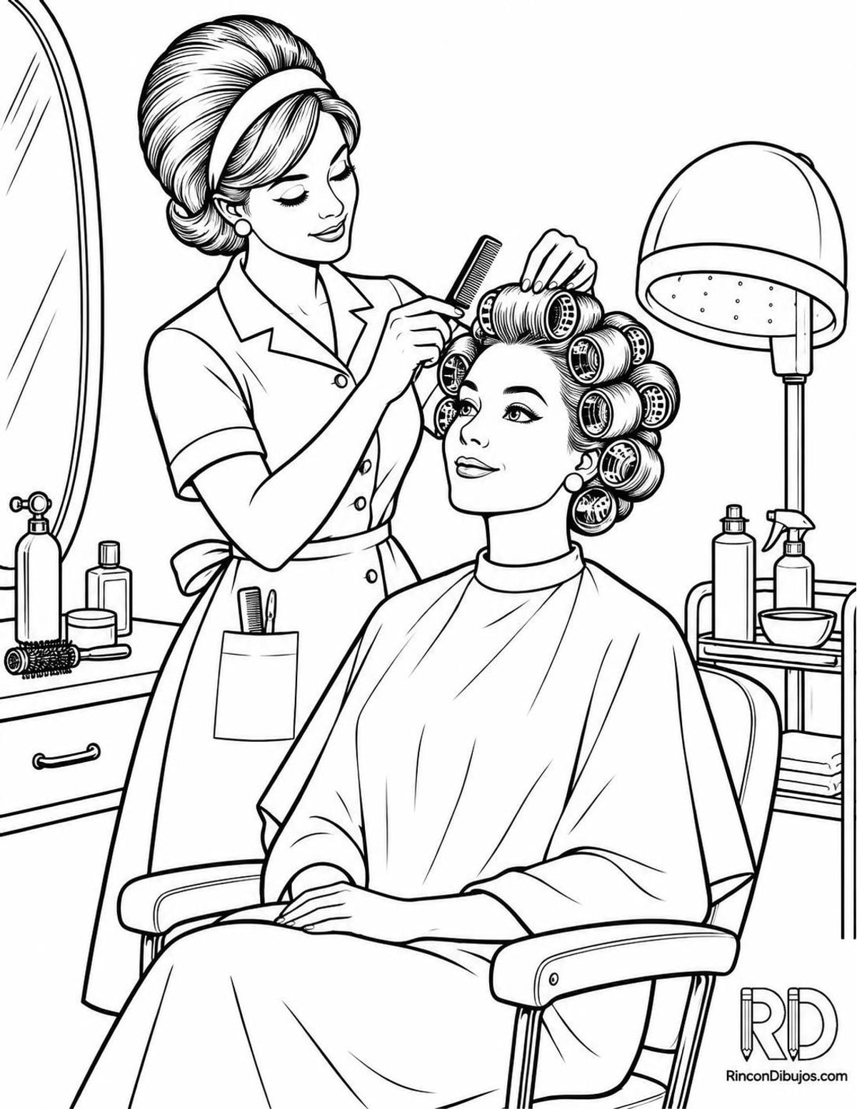 Dibujo de peluquera de los 60 para colorear Dibujo de peluquera de los 60 para colorear