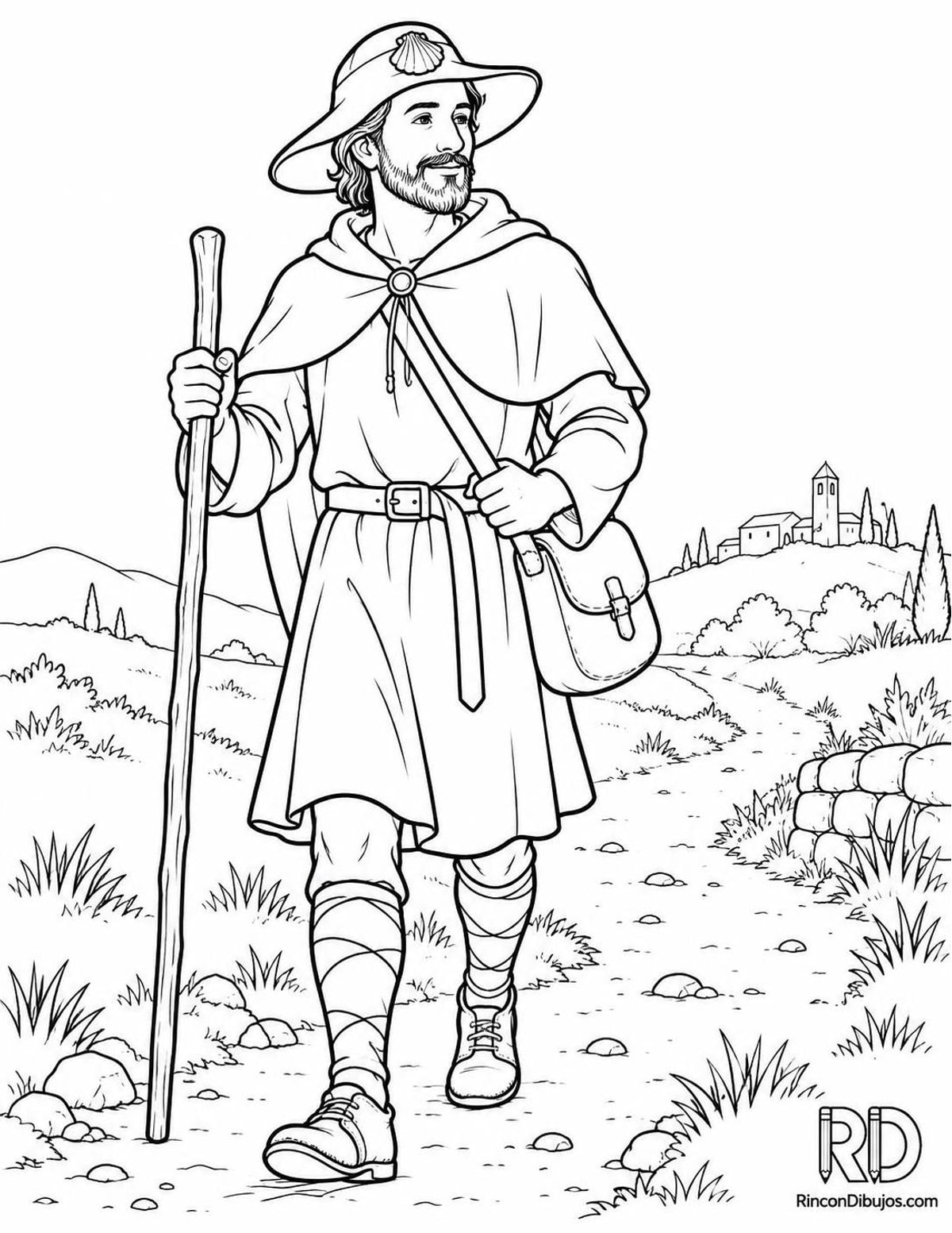 Dibujo de peregrino medieval para colorear Dibujo de peregrino medieval para colorear