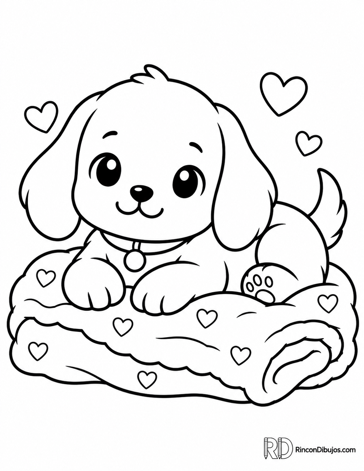 Dibujo de perrito kawaii acostado para colorear Dibujo de perrito kawaii acostado para colorear