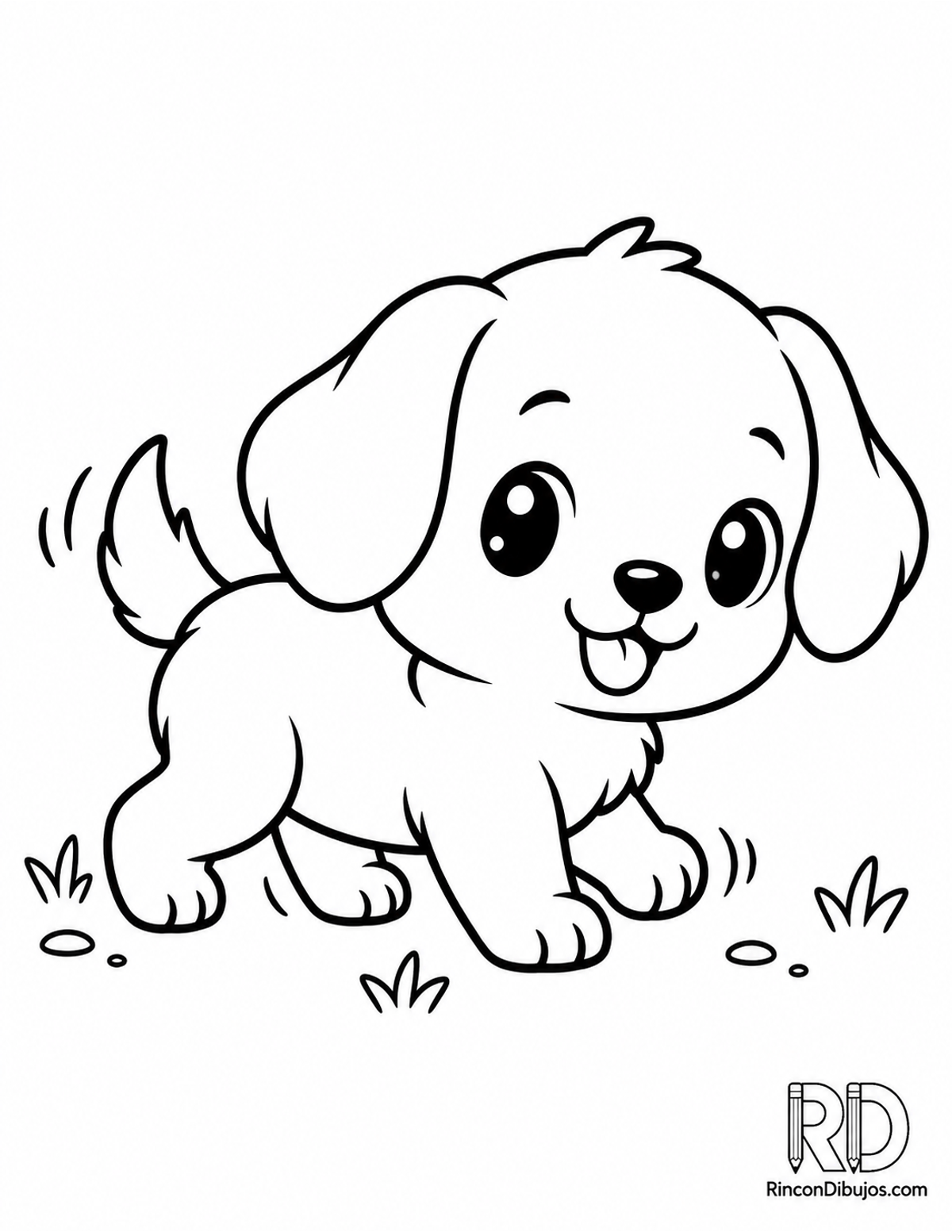 Dibujo de perrito kawaii caminando para colorear Dibujo de perrito kawaii caminando para colorear