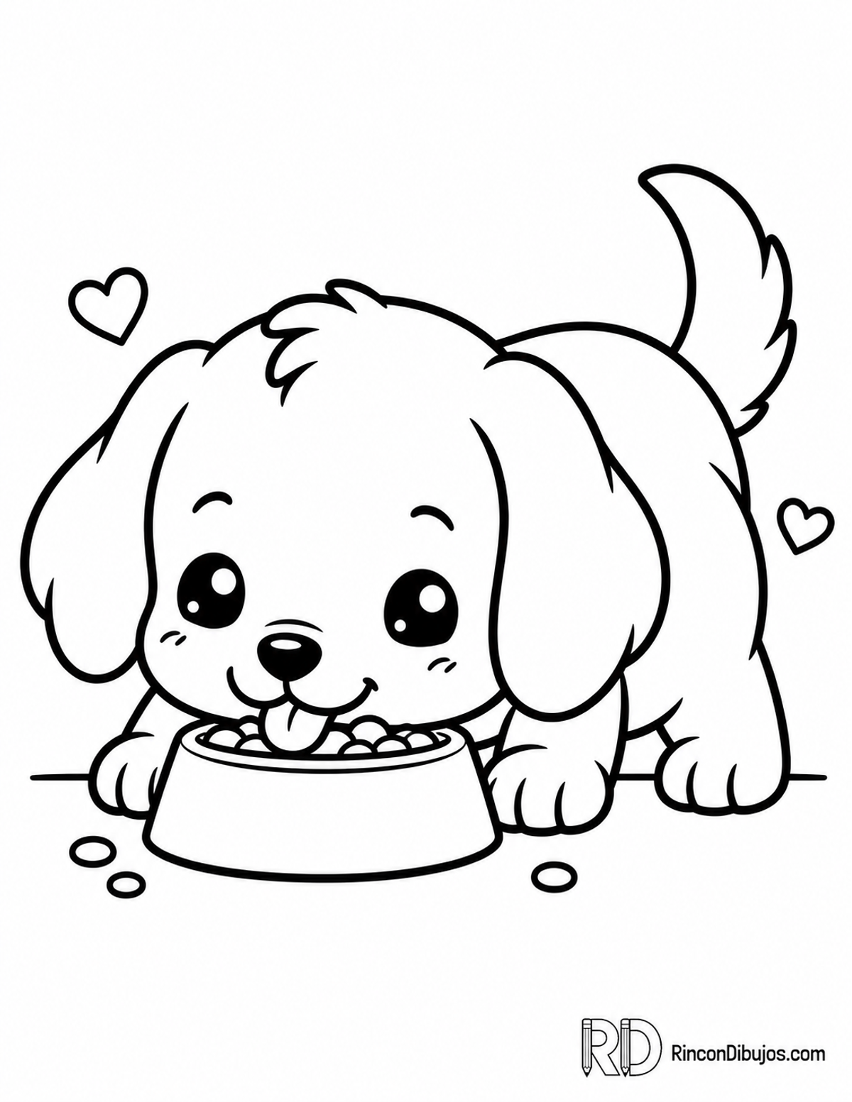 Dibujo de perrito kawaii comiendo para colorear Dibujo de perrito kawaii comiendo para colorear