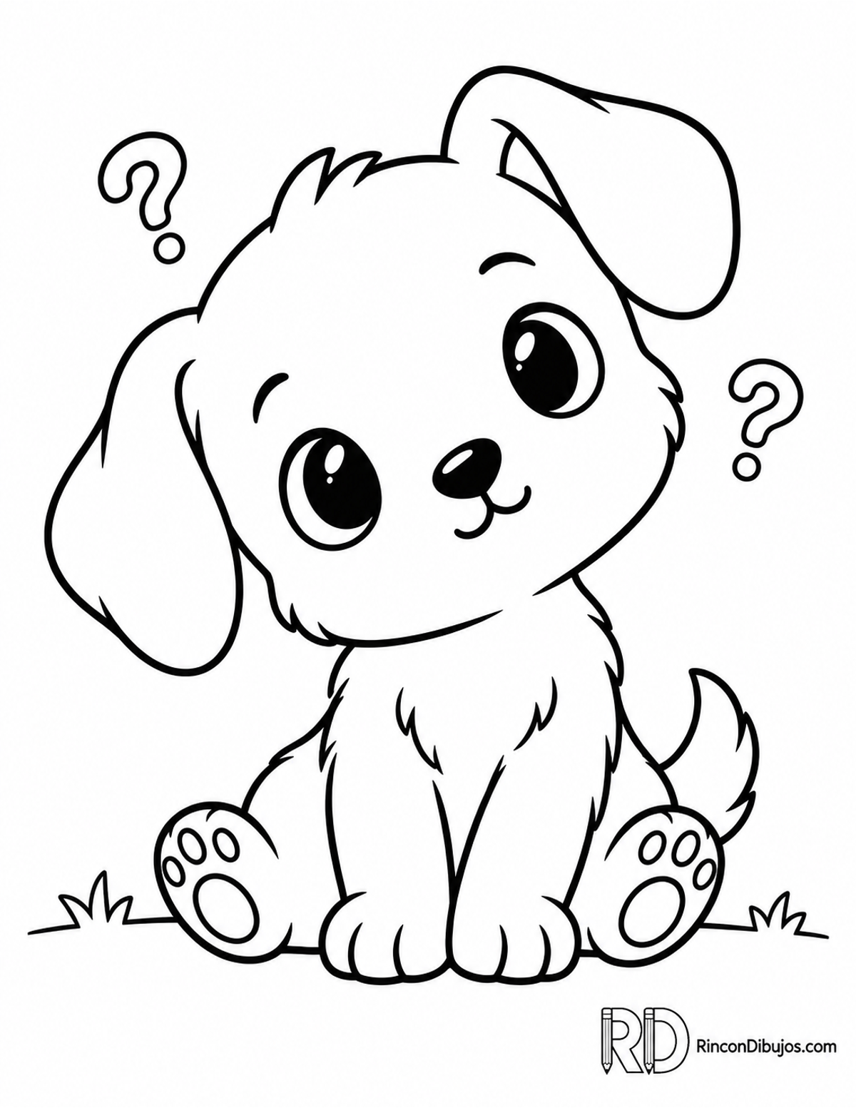Dibujo de perrito kawaii curioso para colorear Dibujo de perrito kawaii curioso para colorear