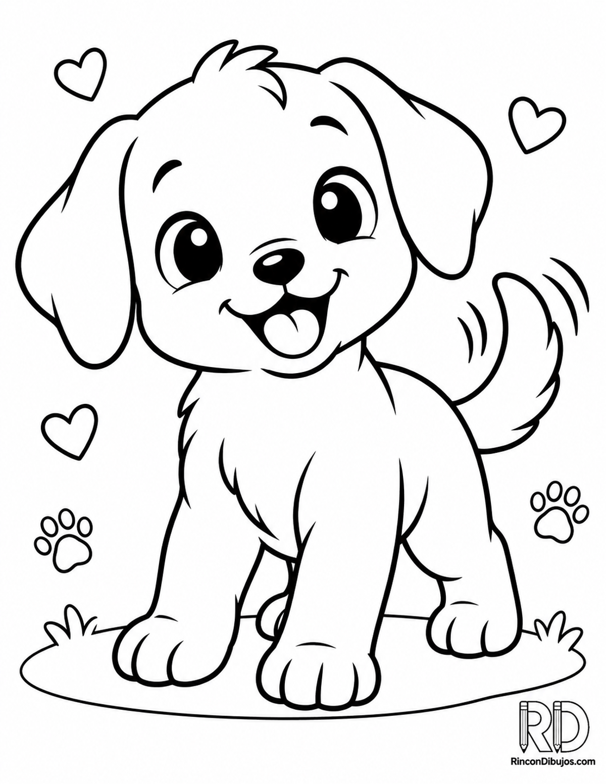 Dibujo de perrito kawaii feliz para colorear Dibujo de perrito kawaii feliz para colorear