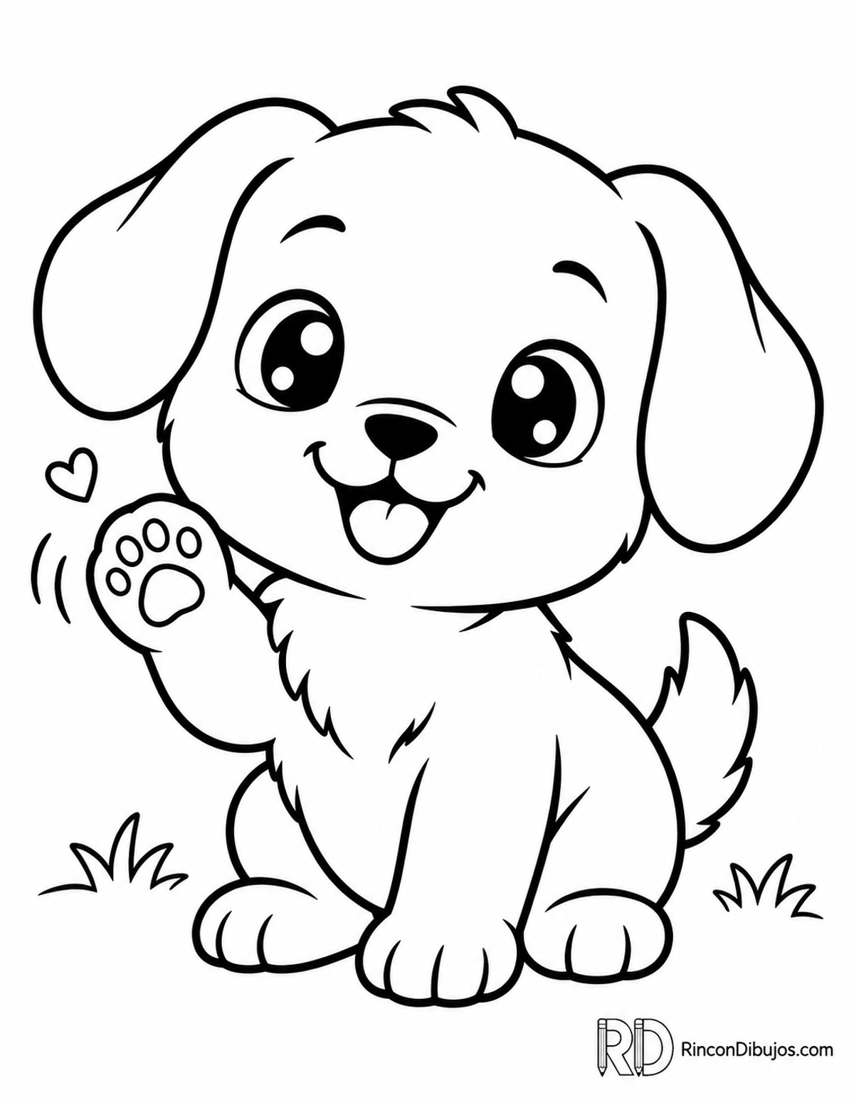 Dibujo de perrito kawaii saludando para colorear Dibujo de perrito kawaii saludando para colorear