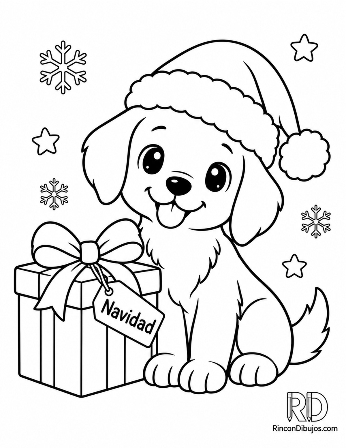 Dibujo de perrito Navidad kawaii para colorear Dibujo de perrito Navidad kawaii para colorear