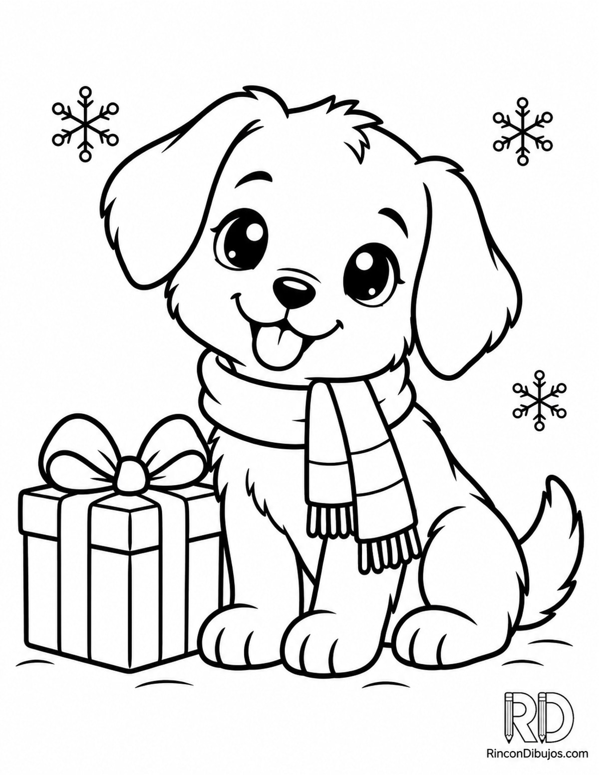 Dibujo de perrito navideño kawaii para colorear Dibujo de perrito navideño kawaii para colorear