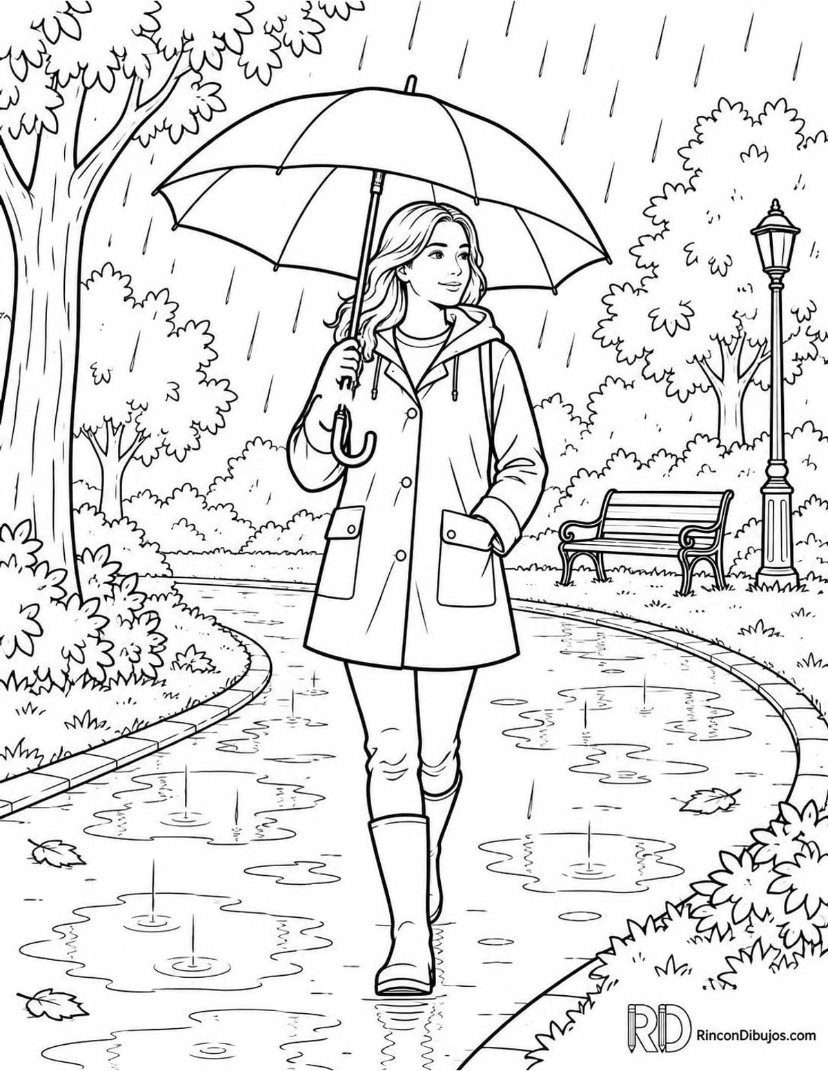 Dibujo de persona con paraguas para colorear Dibujo de persona con paraguas para colorear