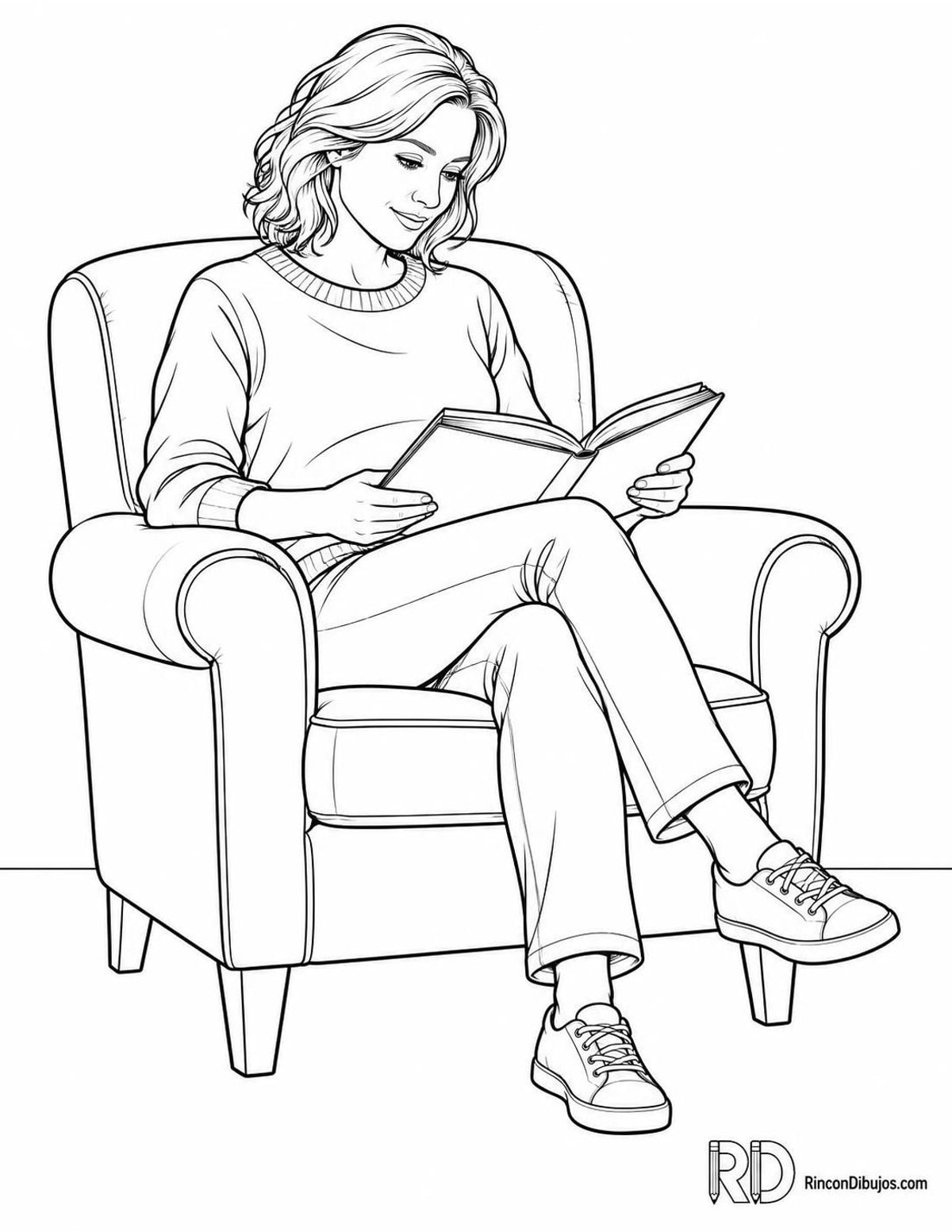 Dibujo de persona leyendo para colorear